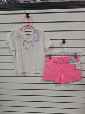 Target Girls Tee with Pink Heart and Neon Pink Shorts